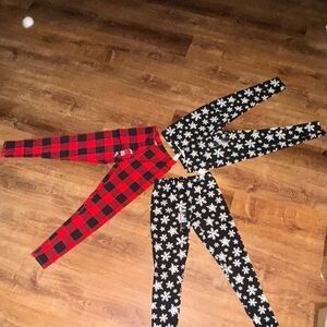 Lot Of 3 No Boundaries Girls Holiday Leggings Med (7-9) NWT